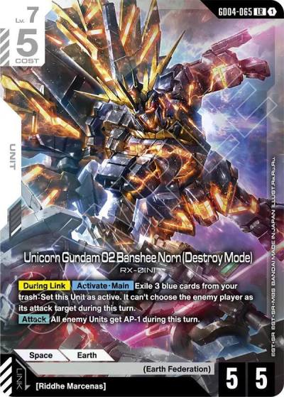 unicorn gundam 02 banshee norn destroy mode GD04-065 Phantom Aria Gundam card