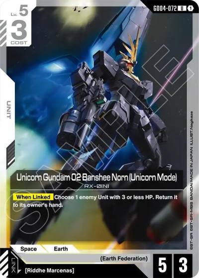 unicorn gundam 02 banshee norn unicorn mode GD04-072 Phantom Aria Gundam card