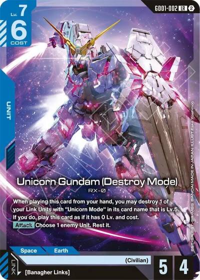 unicorn gundam destroy mode GD01-002 Deck Build Box Freedom Ascension Gundam card