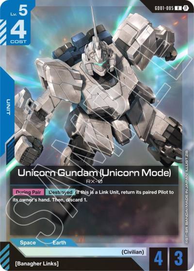Unicorn Gundam (Unicorn Mode) GD01-005 Edition Beta Gundam card